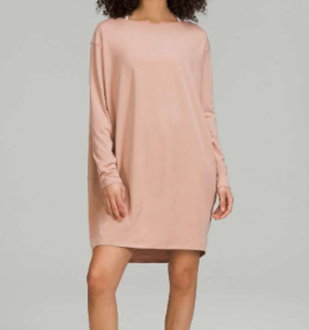 Lululemon Back in Action Long Sleeve Dress Pink Clay Pima Cotton Size 10 Est.